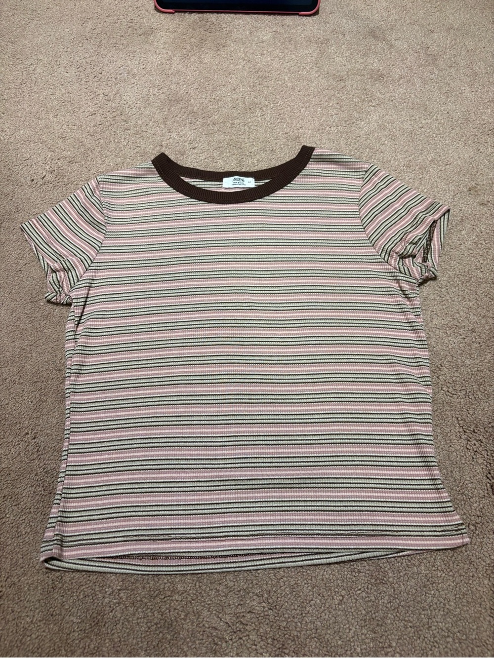 Ardene Pink, Brown & Cream Striped Crop Top size small